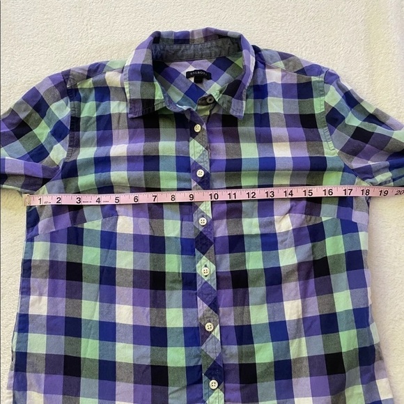 Talbots Purple Green Check Colorful Lightweight Spring Button Up Shirt Sz Small - Picture 6 of 7